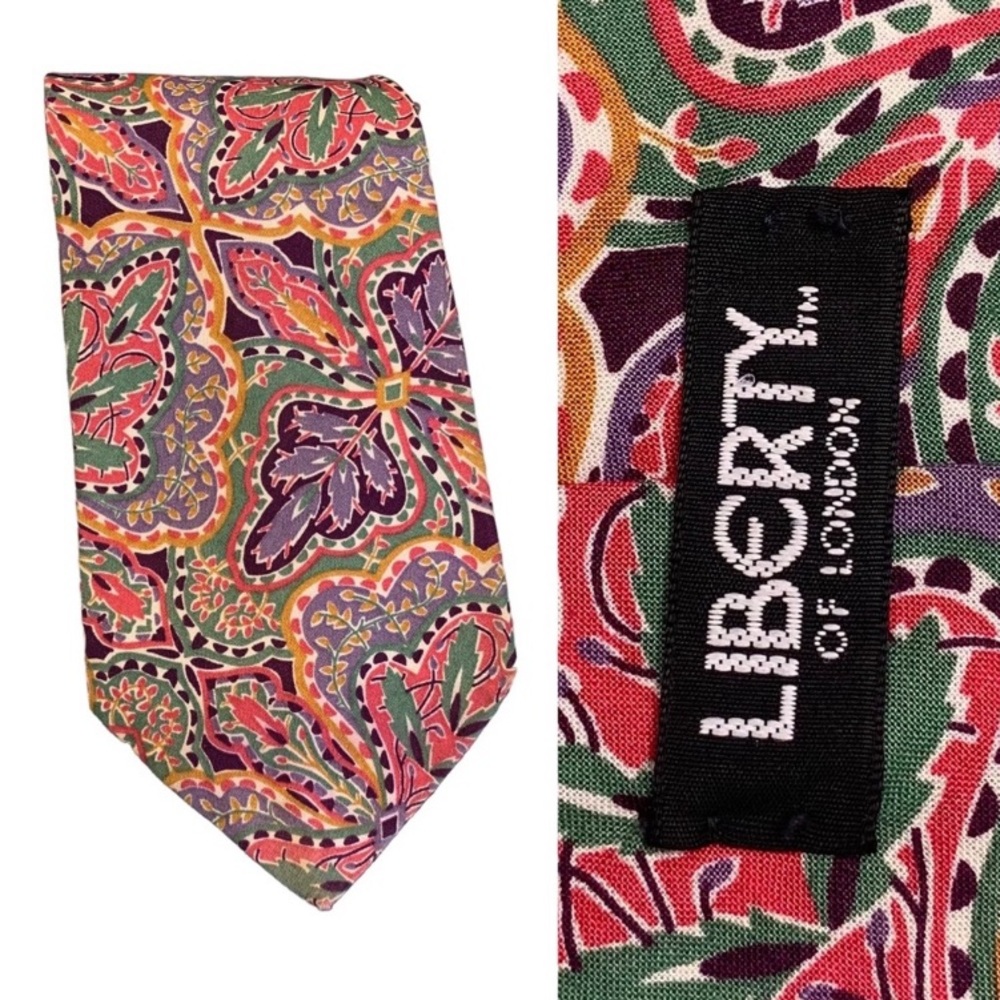 Liberty of London paisley and fauna cotton tie in soft pinks, purples and greens